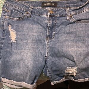 Liverpool Distressed Denim Walking Shorts